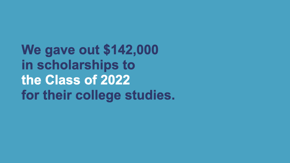 We gave out $142,000 in scholarships to the Class of 2022 for their college studies.